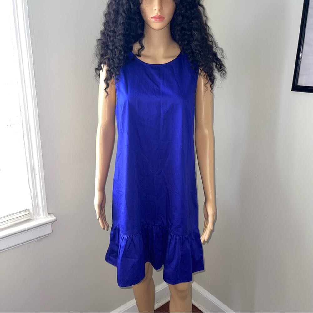 J.Crew Ruffle Dress with Tie in Back Deep Royal Blue Cotton Zipper S